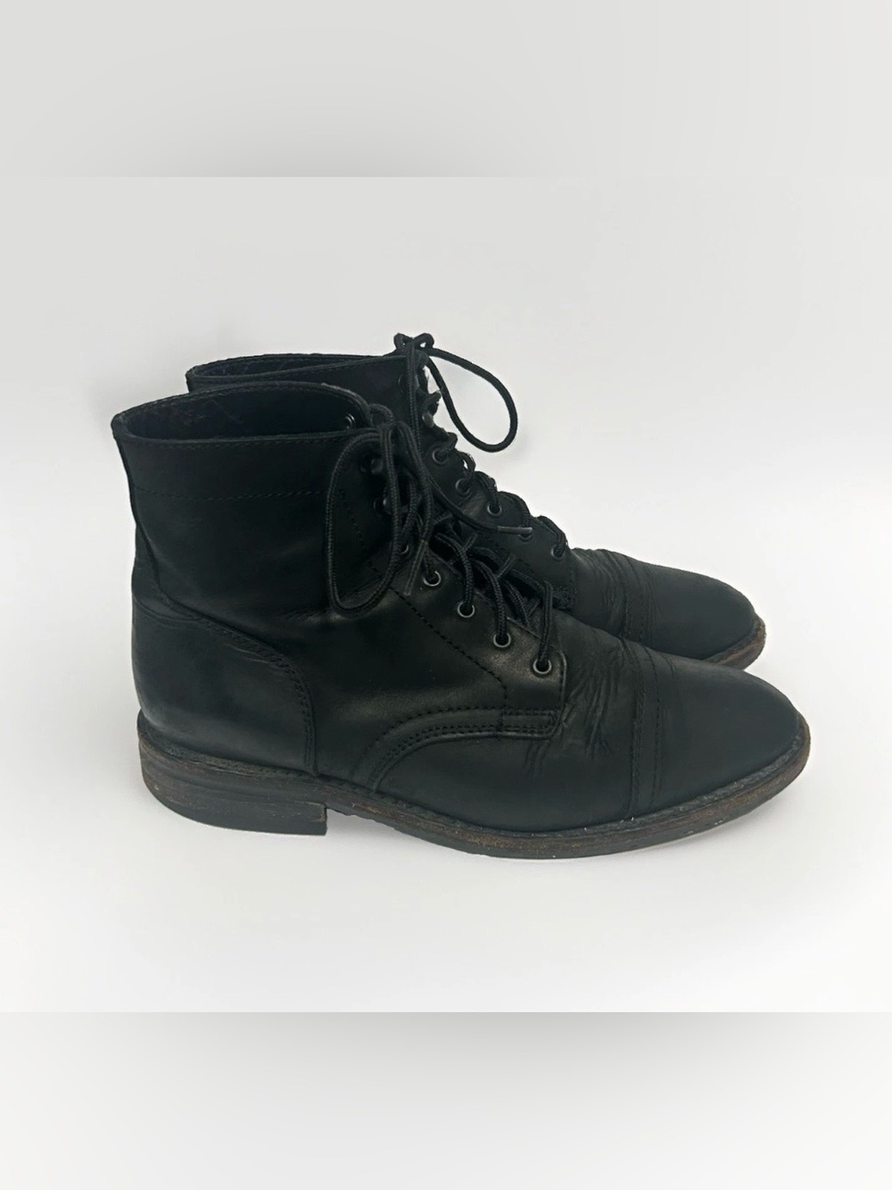Thursday Boot Co Captain Black Matte Leather Cap Toe Boots Men 10.5 Lace Up